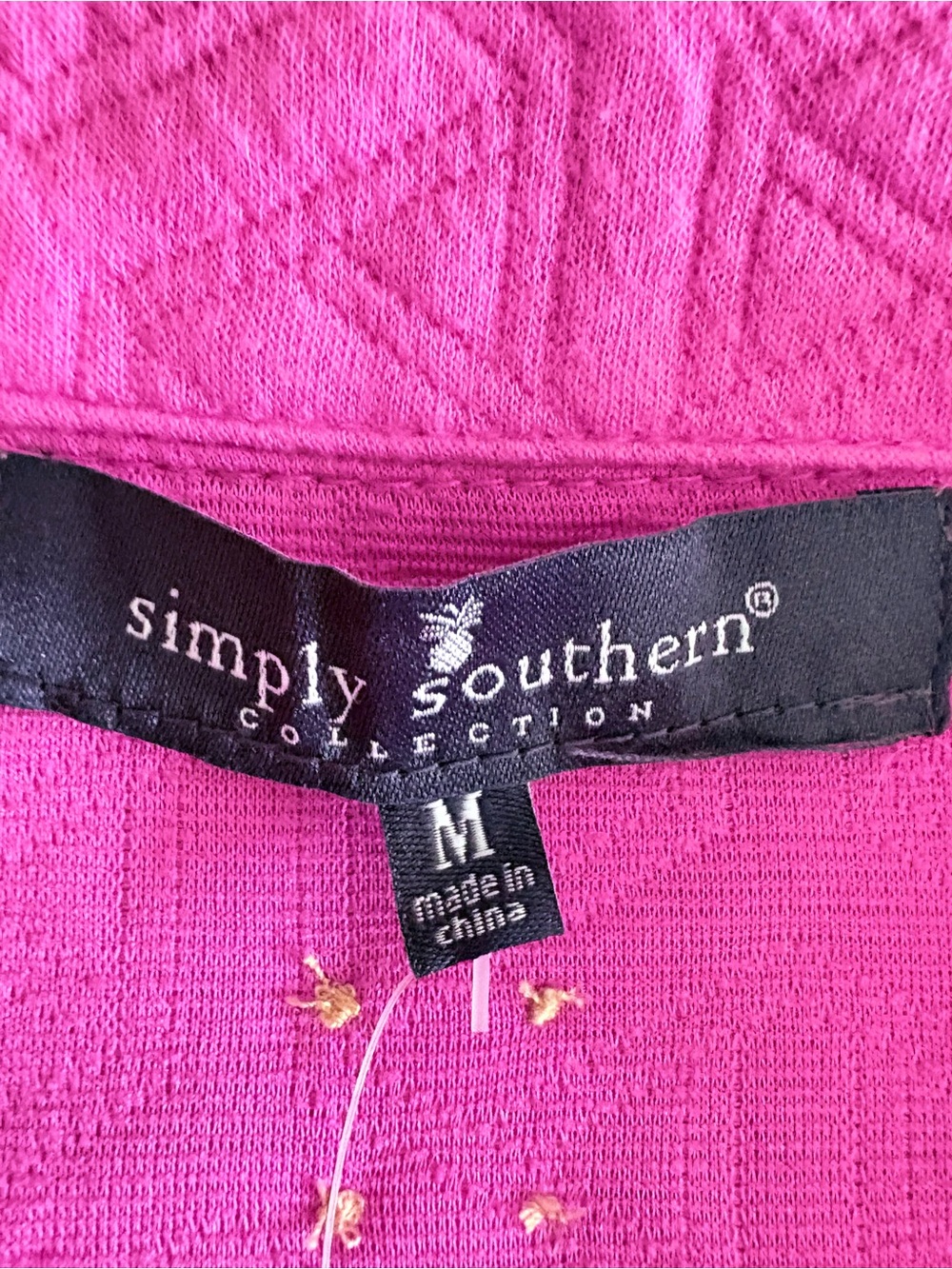 Simply Southern Collection Bright Pink Quilted V-Neck Sweater with Pearl Buttons - Picture 4 of 7
